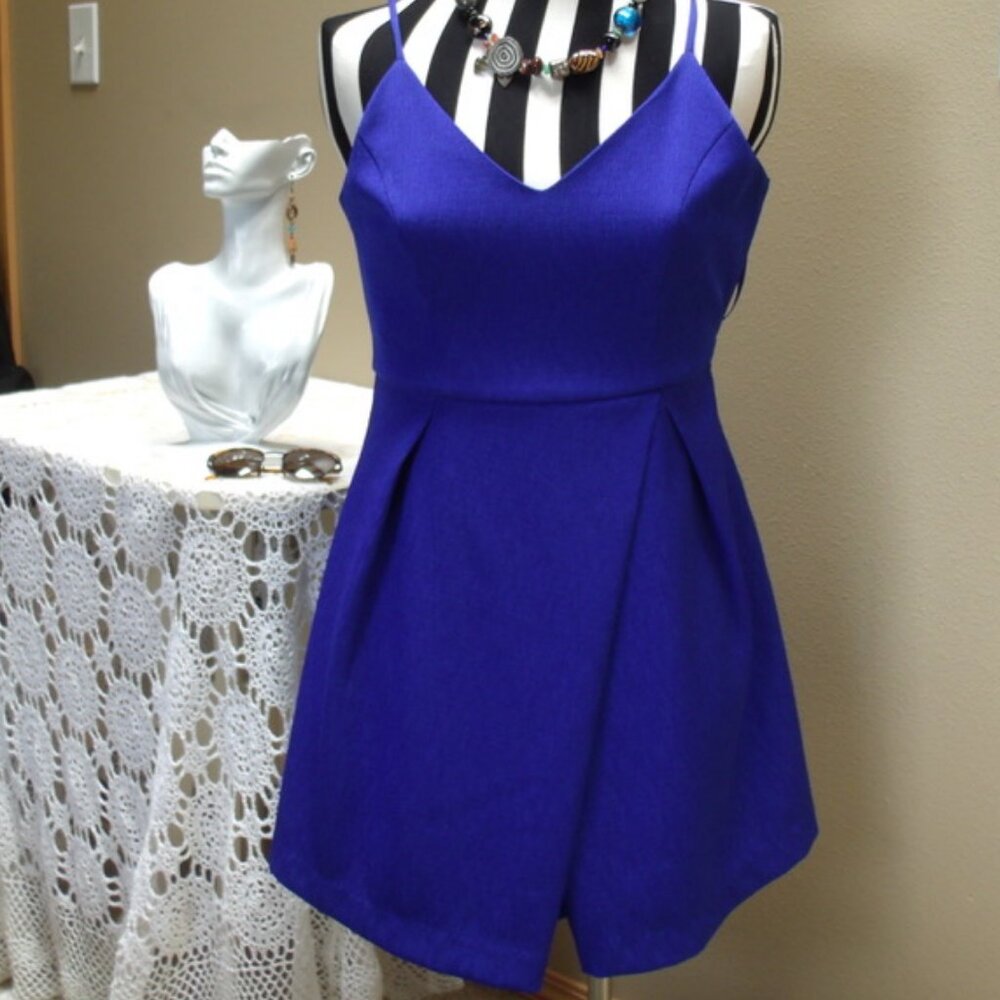C.Luce Spaghetti Strap Sleeveless Bright Cobalt Blue Fit & Flare Mini Dress Sz M